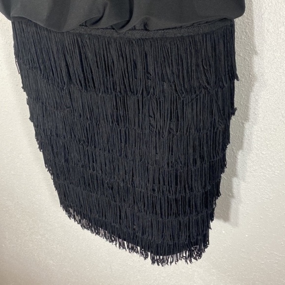 Cache black fringe tiered skirt blouson halter dress 4 D3 - Picture 10 of 11